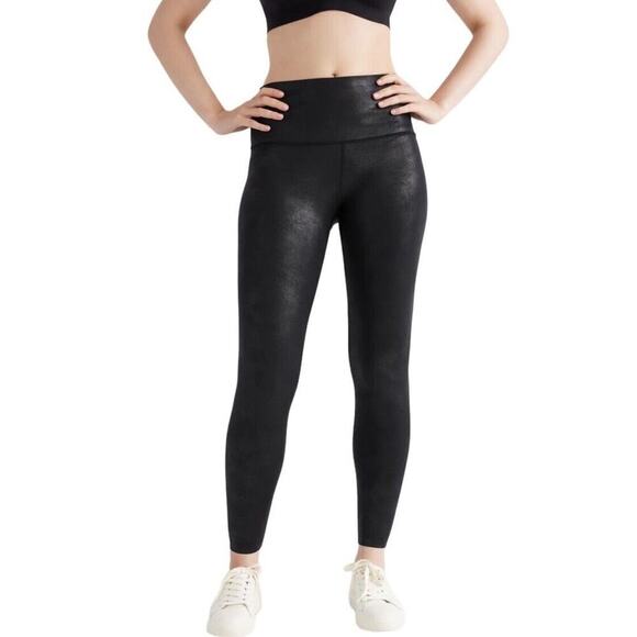 Knix High Rise Contour Waist Faux Leather Leggings Women L Black Textured NEW